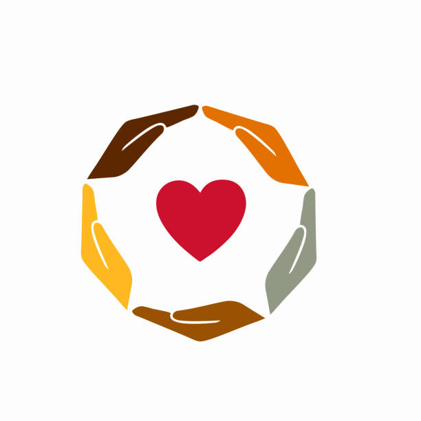 Hand, Multi-Ethnic Group, Heart Shape, Circle, Conceptual Symbol Hand, Multi-Ethnic Group, Heart Shape, Circle, Conceptual Symbol compassion stock illustrations