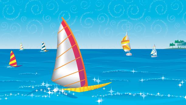 tropikalny lagunę - windsurfing obrazy stock illustrations