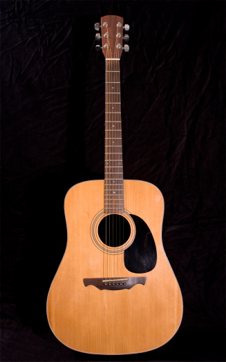 Acoustic guitar on a black background.