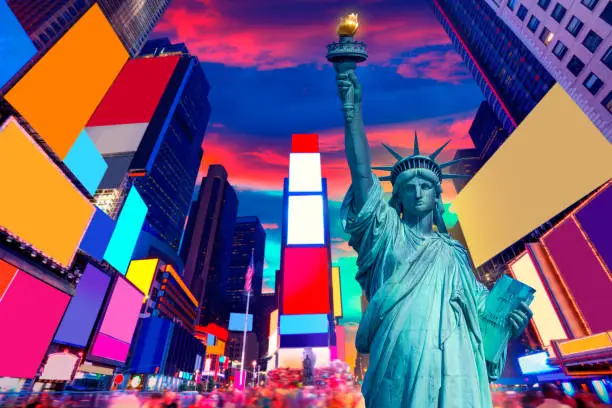 Liberty Statue and Times Square New York American Symbols USA photomount