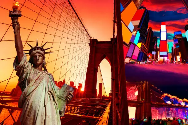 Liberty Statue and New York American Symbols USA photomount
