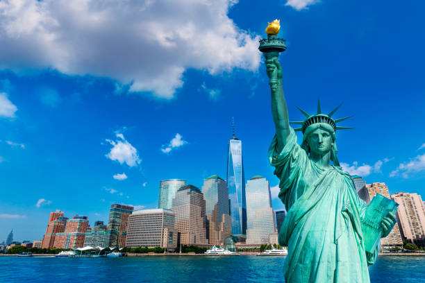 istock Liberty Statue and New York skyline US 1341913677