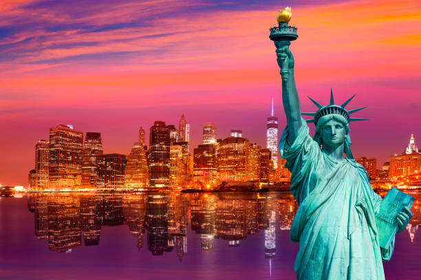 istock Liberty Statue and New York skyline US 1341913692