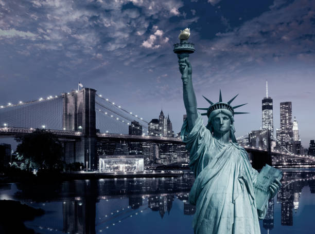 istock Liberty Statue and Brooklyn bridge New York 1341913731
