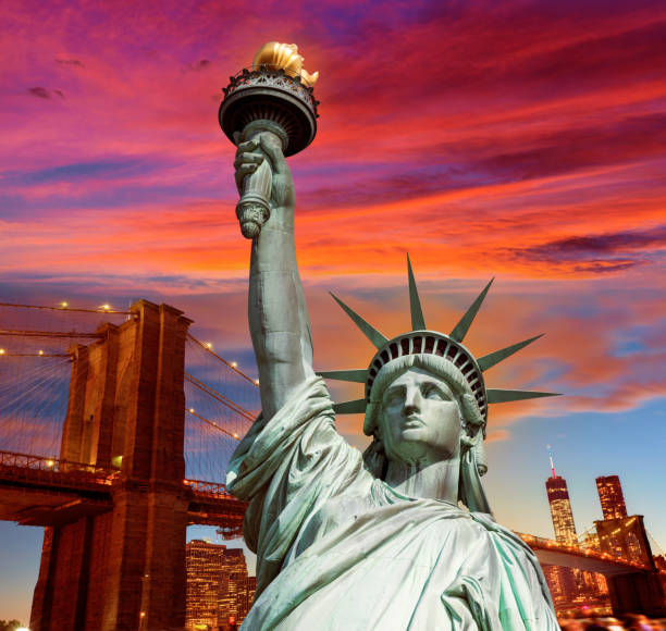 istock Liberty Statue and Brooklyn bridge New York 1341913776