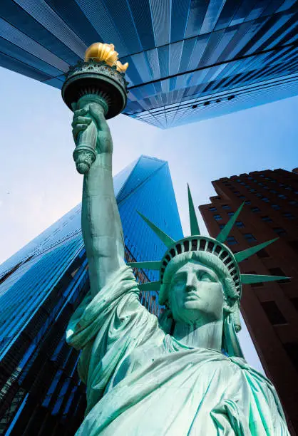 Liberty Statue and skyscrapers New York American Symbols USA photomount