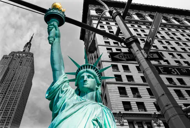 Liberty Statue and Empire State building New York American Symbols USA photomount