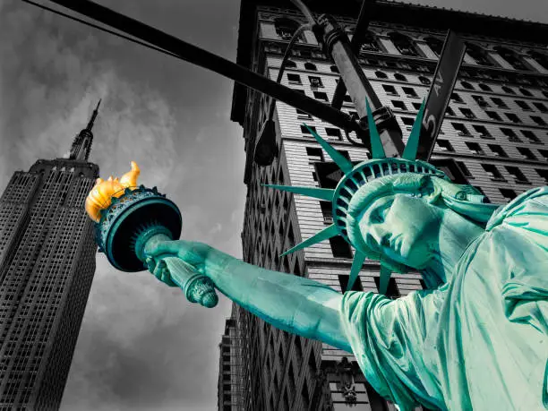 Liberty Statue and Empire State building New York American Symbols USA photomount