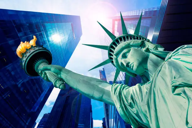 Liberty Statue and skyscrapers New York American Symbols USA photomount
