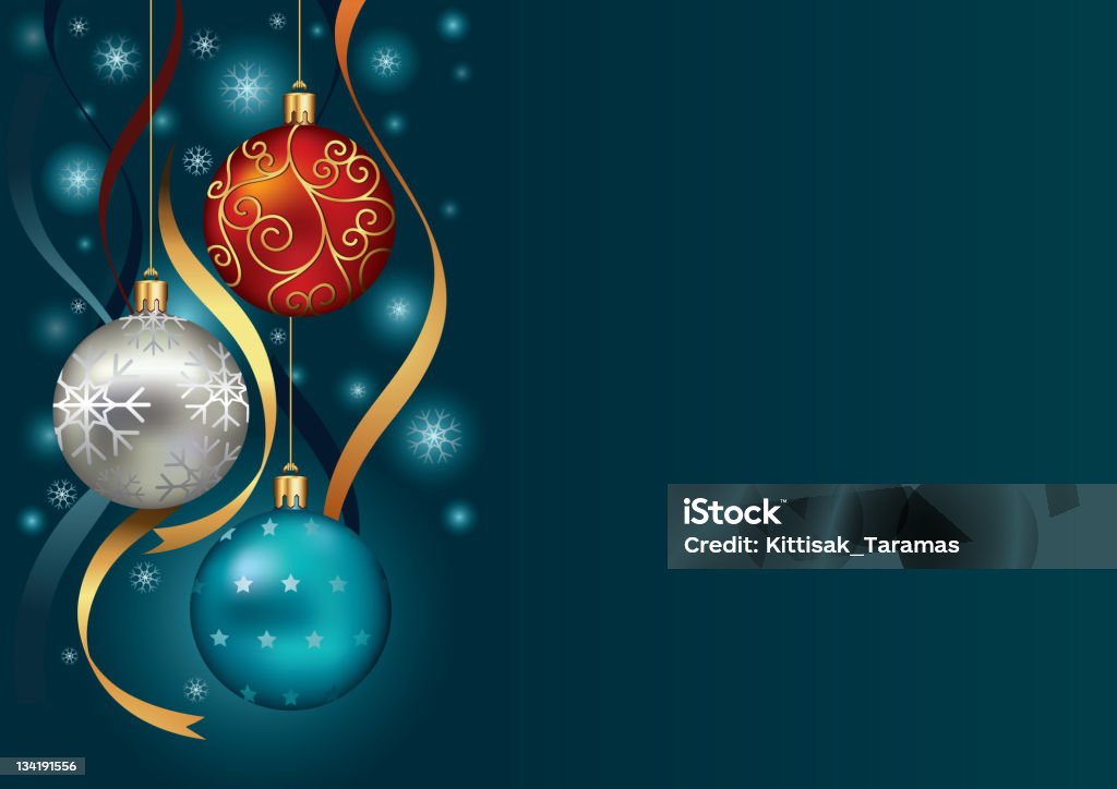 Рождество и снег фон с украшениями - Векторная графика Ёлочные игрушки роялти-фри