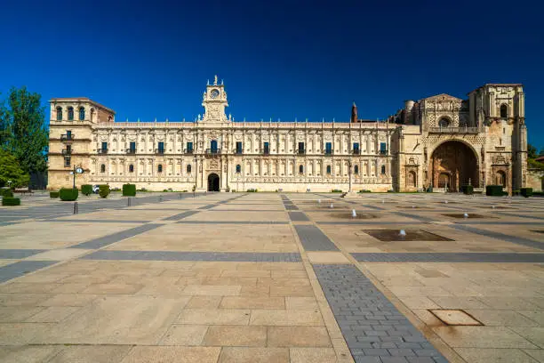 Photo of Convent of Saint Mark (Convento de San Marcos) in Leon, Spain on a sunny day.