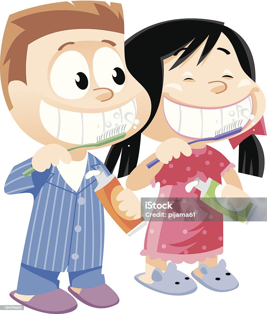 Dzieci szczotkowanie zębów - Grafika wektorowa royalty-free (Dziecko)