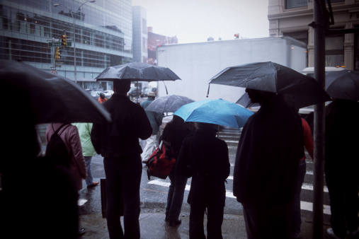 A rainy, dreary day in SOHO -- specifically on Houston Street -- in New York City.