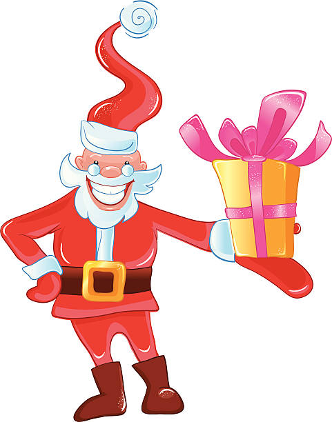 мультяшный счастливый санта-клауса - christmas present senior men surprise gift box stock illustrations