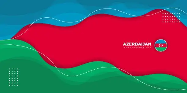 Vector illustration of Blue, red, and green waving abstract background. Azerbaijan Independence day.