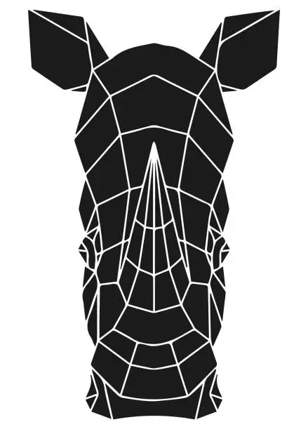 Vector illustration of The black geometric head of rhino. Rhinoceros polygonal abstract animal of Africa