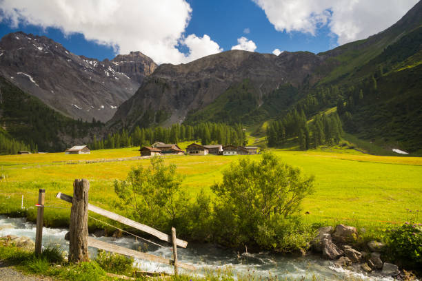 górski krajobraz z cudowną doliną - travel destinations davos river nature zdjęcia i obrazy z banku zdjęć