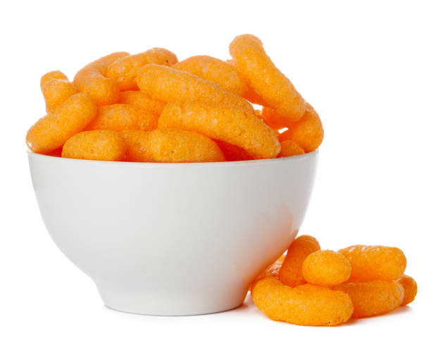 istock Close up cheese puff balls isolated on white 1341920530