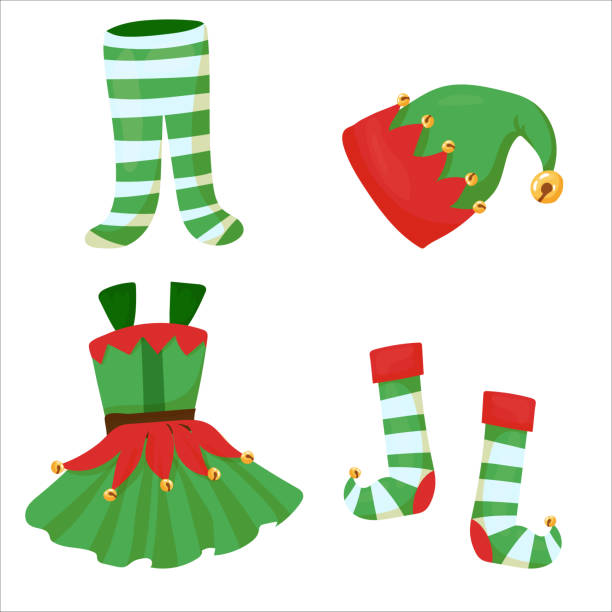 istock Santa's helper elf clothes. Yarey costume. Christmas decor in cartoon style. Vector illustration isolated on white background. 1341924972