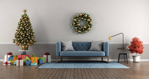istock Classic style living room with Christmas tree with gift 1341926243