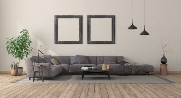 istock Minimalist living room with large sofa 1341926254