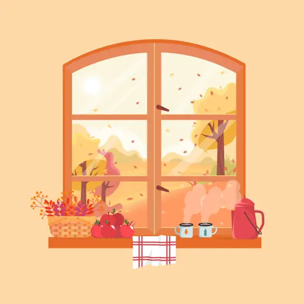 Vector illustration of Autumn window