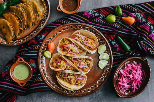 Mexican tacos of Cochinita Pibil , Mayan cuisine from Yucatan Mexico Mexican tacos of Cochinita Pibil , Mayan cuisine from Yucatan Mexico yucatan stock pictures, royalty-free photos & images