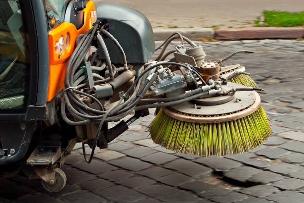 istock Cleaning machine element. Brushes and wheels close up. Cleaning dirty pavement. 1341930456