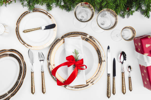 istock Close up beautiful Christmas table setting with decorations 1341933275