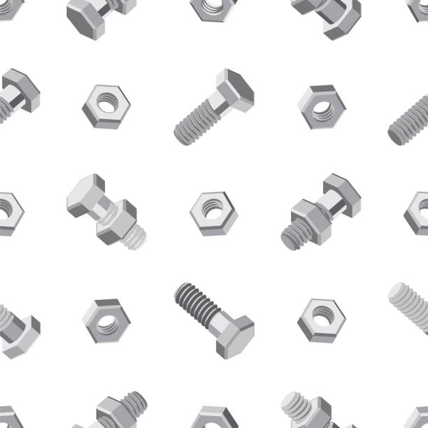 schrauben und muttern. isometrisches 3d-vektor-nahtlosmuster. - screw industry bolt nut stock-grafiken, -clipart, -cartoons und -symbole