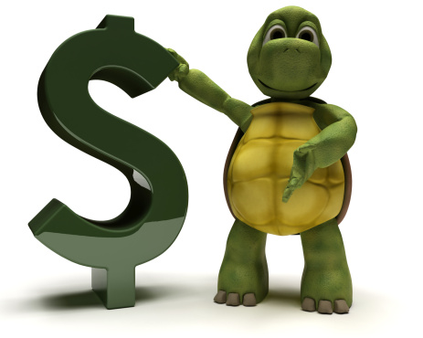 3D render of a tortoise with a dollar sign