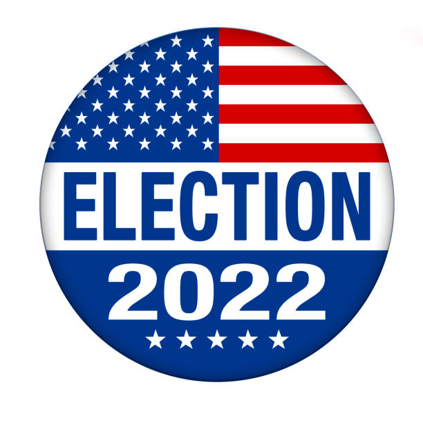 2022 Election campaign button with a clipping path - Illustration 2022 Election campaign button with the USA flag and a clipping path - Illustration midterm election stock illustrations
