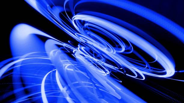Photo of 3d render. Motion design bg of flow lines form helix and abstract structures. Blue lines swirling in spiral. 3d render stylish creative abstract background. Isolated on black