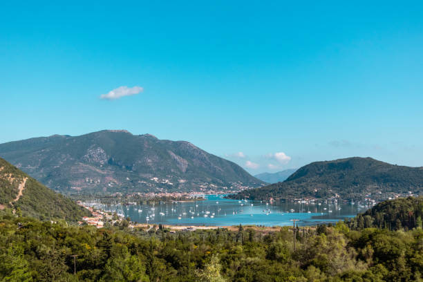 istock Vlicho bay, green hills of Lefkada island, Greece 1341943708