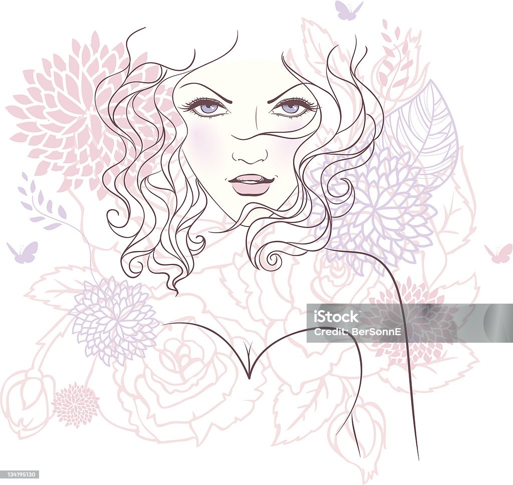 Bellezza donna di fiori - arte vettoriale royalty-free di Donne