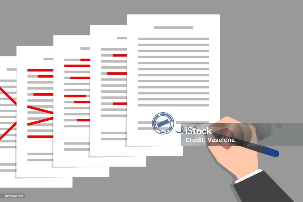 Corrections Stack Stack Of Documents With Corrections And Signing Of Final Corrected ...