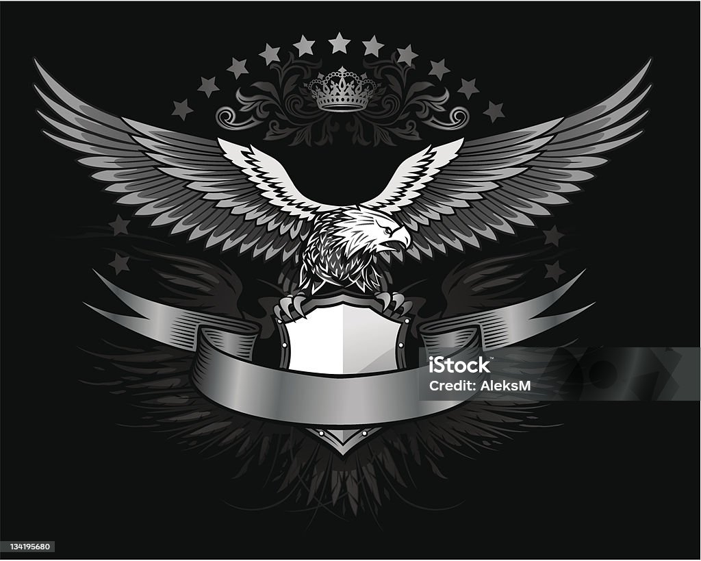 Spread winged eagle insignia Eagle sitting on the shield black&white illustration Eagle - Bird stock vector