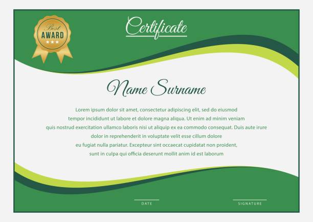ilustraciones, imágenes clip art, dibujos animados e iconos de stock de certificado horizontal de esquina curva verde - frame certificate picture frame contemporary