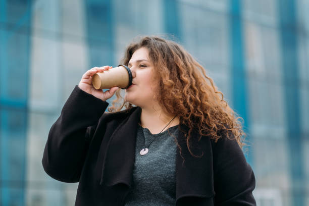 coffee break plus size woman enjoying walk body
