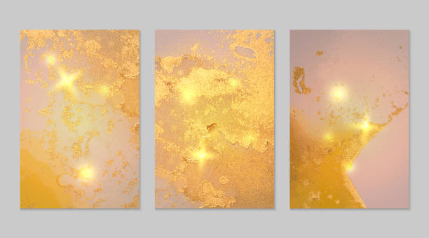istock Set of abstract yellow, pink and gold backgrounds with marble texture and shining glitter 1341962190