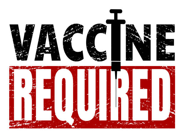 Vaccine Distressed vaccine required sign with needle mandate stock illustrations