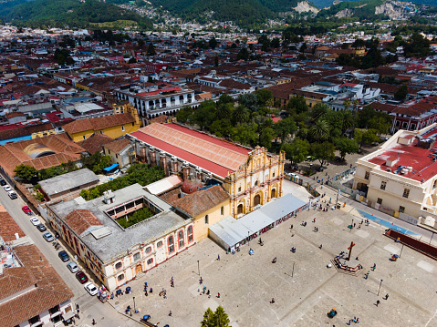 Aerial view of San Cristobal de las Casas Cathedral, Magic Town of Chiapas, Mexico