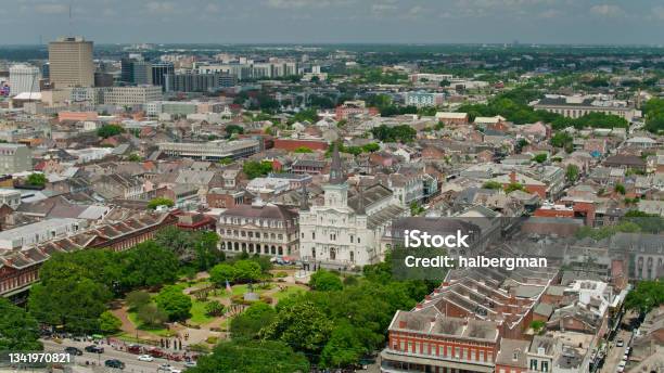 Aerial Shot Of St Louis Cathedral And Jackson Square In The French Quarter Of New Orleans Stock Photo - Download Image Now