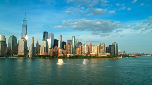 istock Drone Shot of Lower Manhattan from Over Hudson River 1341973512