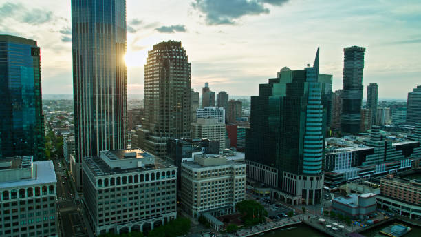 istock Sun Setting Behind Jersey City - Aerial 1341973529