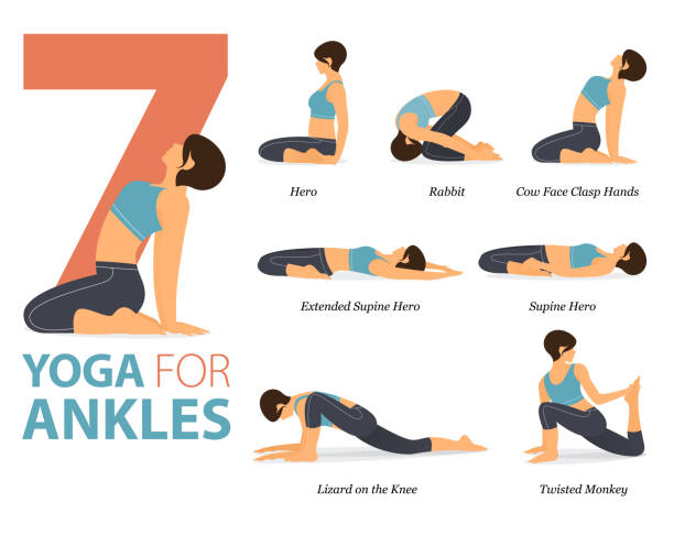 7 Yoga Poses Or Asana Posture For Workout In Ankle Stretch Concept Women  Exercising For Body Stretching Fitness Infographic Flat Cartoon Vector  Stock Illustration - Download Image Now - iStock