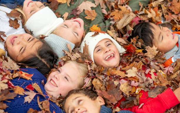 istock Children Posing for a Portrait in the Leaves 1341980081
