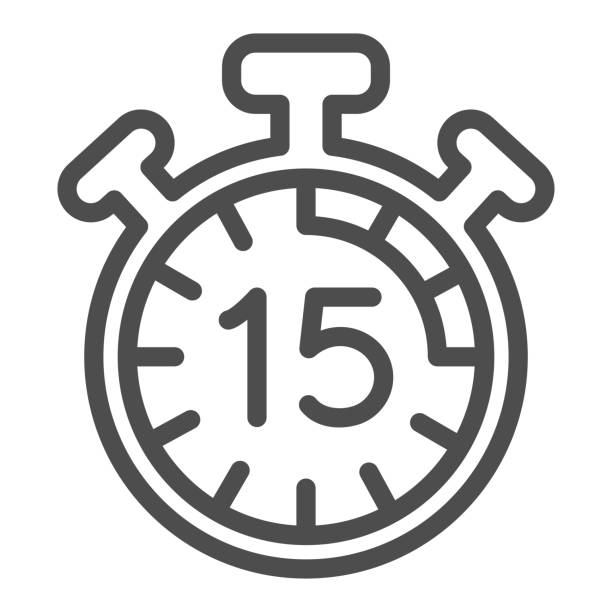 illustrations, cliparts, dessins animés et icônes de chronomètre avec boutons, 15 secondes, minuterie, icône de ligne de chronomètre, concept de temps, signe vectoriel d’horloge sur fond blanc, icône de style de contour pour concept mobile et conception web. graphiques vectoriels. - minute hand number 15 clock time