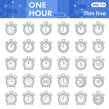 Stopwatch And Alarm Clock Line Icon Set Time Measurment Symbols