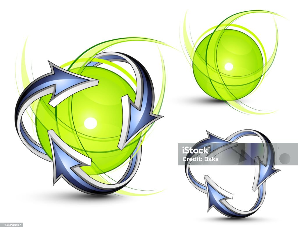 Esfera verde con flechas. Logotipo de negocios - arte vectorial de Abstracto libre de derechos